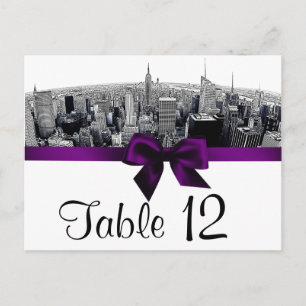 NYC Etched Fisheye Skyline BW Purple Table Number Postcard