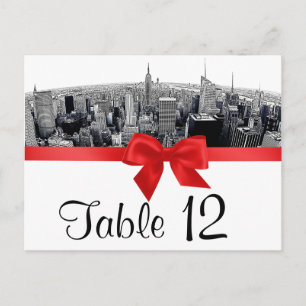 NYC Etched Fisheye Skyline BW Red Table Number Postcard