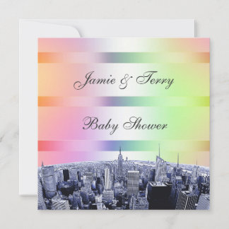 NYC Etched Skyline Pastel Rainbow 1 Baby Shower Invitation