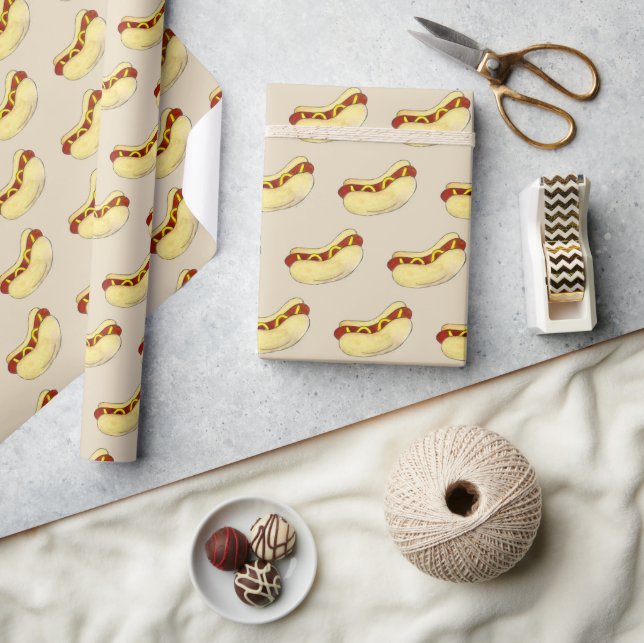 NYC Hot Dog Frank Frankfurter Wiener Mustard Bun Wrapping Paper (Crafts)