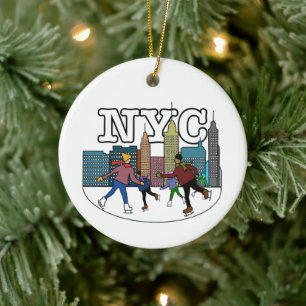 NYC Ice Skating Ceramic Ornament