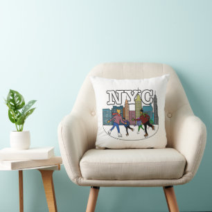 NYC Ice Skating Fun Throw Pillow