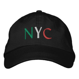 NYC Italy Flag Colors Green White Red on Black Embroidered Hat