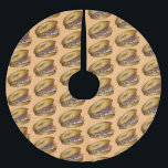 NYC Jewish Deli Bagel Capers Lox Cream Cheese Brushed Polyester Tree Skirt<br><div class="desc">Just personalize for a fun holiday decoration! Tree skirt features an original marker illustration of a bagel with cream cheese and lox.

This design is also available on other products. Don't see what you're looking for? Need help with customization? Contact Rebecca to have something designed just for you.</div>