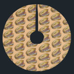 NYC Jewish Deli Bagel Capers Lox Cream Cheese Brushed Polyester Tree Skirt<br><div class="desc">Just personalize for a fun holiday decoration! Tree skirt features an original marker illustration of a bagel with cream cheese and lox.

This design is also available on other products. Don't see what you're looking for? Need help with customization? Contact Rebecca to have something designed just for you.</div>