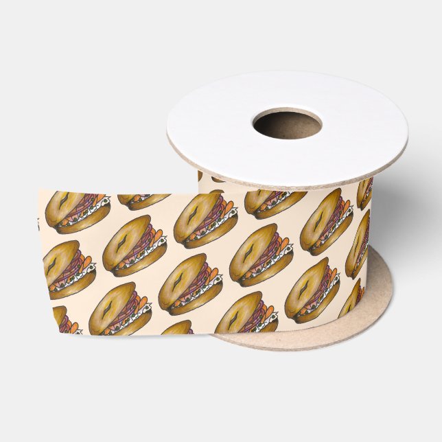 NYC Jewish Deli Bagel Capers Lox Cream Cheese Satin Ribbon (Spool)