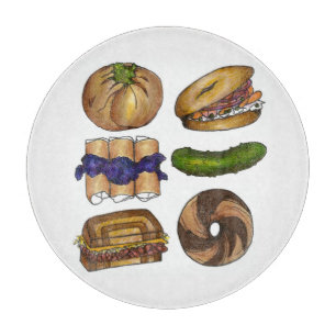 NYC Jewish Deli Foods Blintz Pickle Bagel Knish Cutting Board