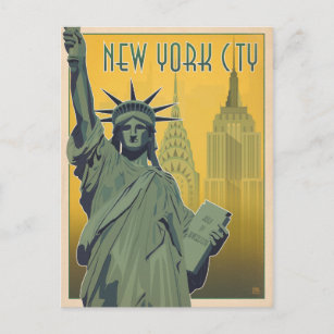 NYC - Lady Liberty - Yellow Postcard