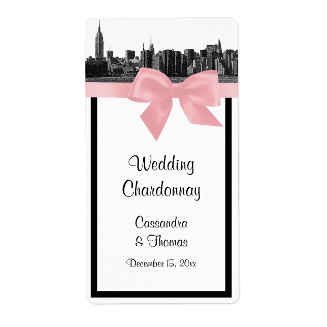 NYC Large Skyline Etted BW Rose Wine Étiquette (Devant)