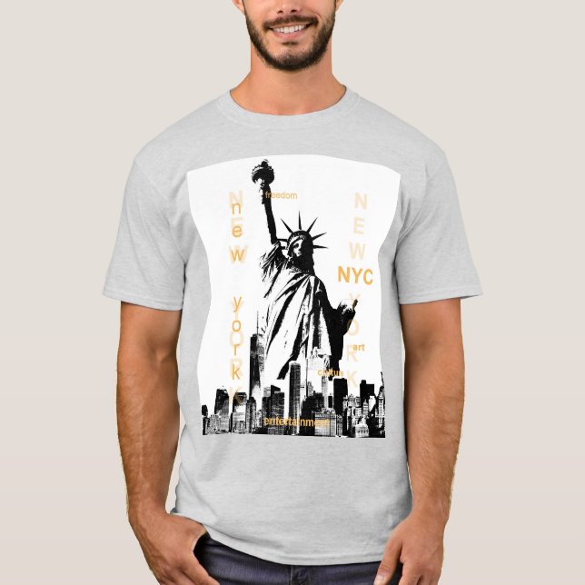 Nyc Liberty Statue New York Mens Ash Grey Trendy T-Shirt (Front)