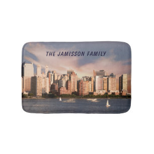 NYC Lower Manhattan Skyline with Personalized Name Bath Mat