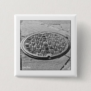 NYC Manhole Cover Square Button