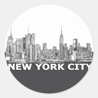 NYC monochrome skyline text Classic Round Sticker