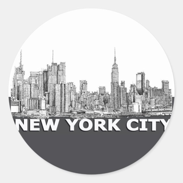 NYC monochrome skyline text Classic Round Sticker (Front)