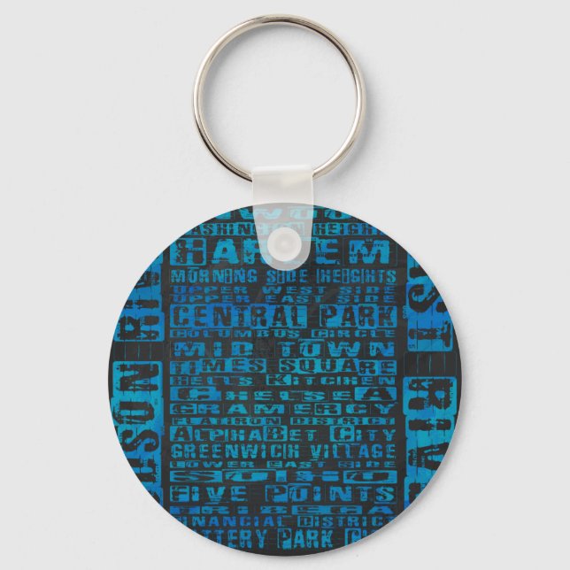 NYC Neighbourhoods Blue Keychain (Front)