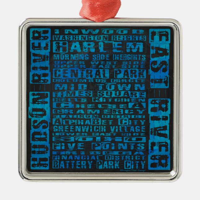 NYC Neighbourhoods Blue Metal Ornament (Front)