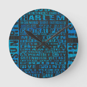 NYC Neighbourhoods Blue Round Clock