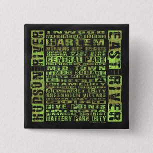 NYC Neighbourhoods Green 2 Inch Square Button