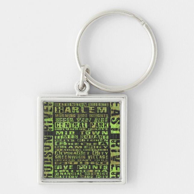 NYC Neighbourhoods Green Keychain (Front)