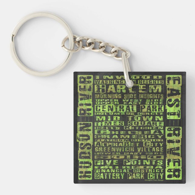 NYC Neighbourhoods Green Keychain (Front)