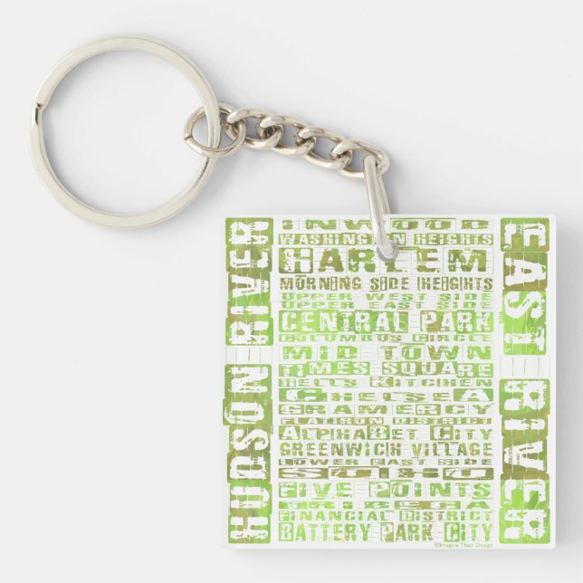 NYC Neighbourhoods Green Keychain (Front)