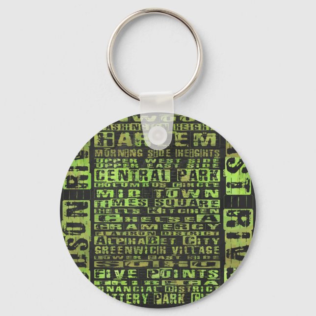 NYC Neighbourhoods Green Keychain (Front)