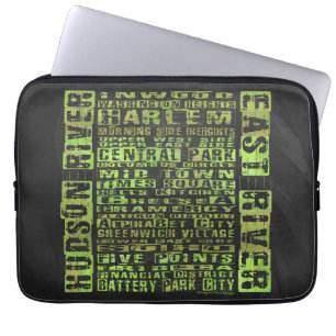 NYC Neighbourhoods Green Laptop Sleeve