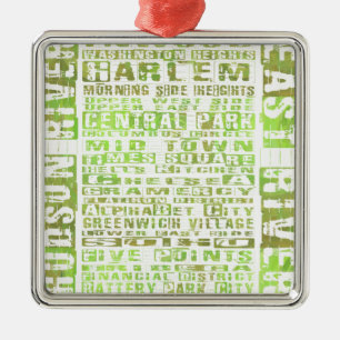 NYC Neighbourhoods Green Metal Ornament