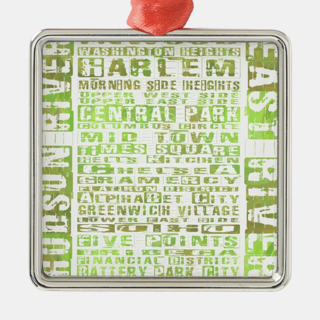 NYC Neighbourhoods Green Metal Ornament (Front)