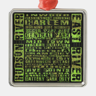NYC Neighbourhoods Green Metal Ornament