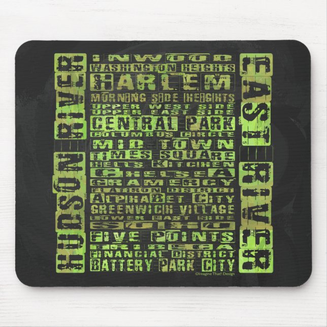 NYC Neighbourhoods Green Mouse Pad (Front)