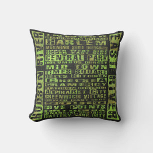 NYC Neighbourhoods Green Throw Pillow