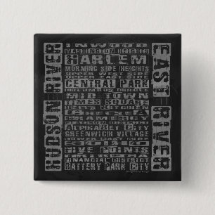 NYC Neighbourhoods Grey 2 Inch Square Button