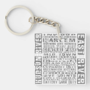NYC Neighbourhoods Grey Keychain