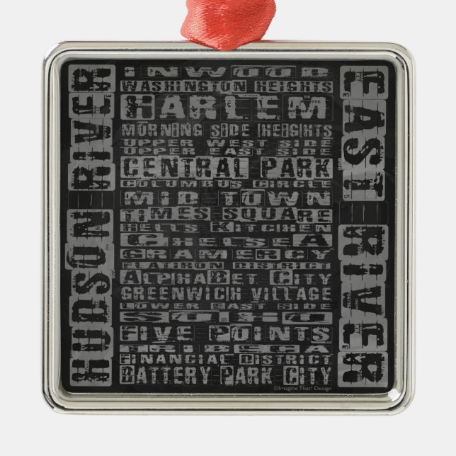 NYC Neighbourhoods Grey Metal Ornament (Front)