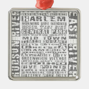 NYC Neighbourhoods Grey Metal Ornament