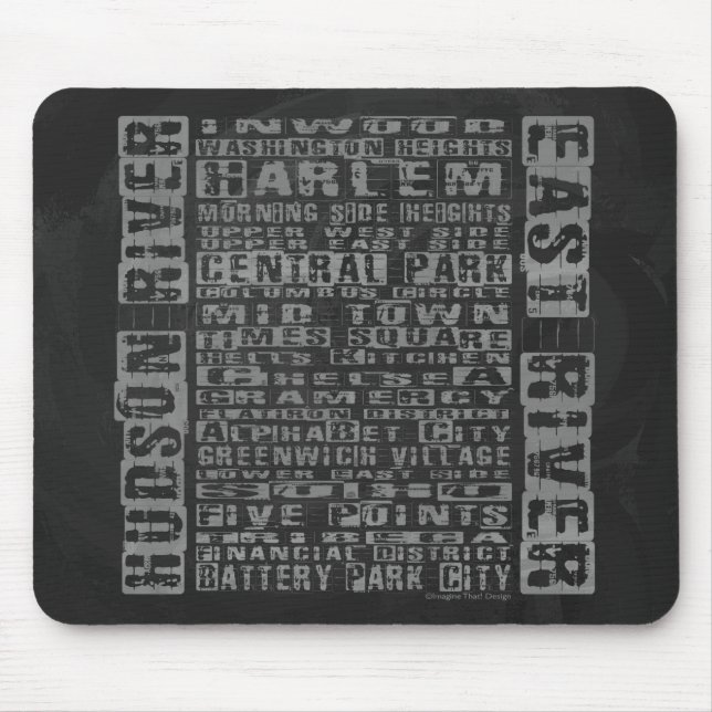 NYC Neighbourhoods Grey Mouse Pad (Front)