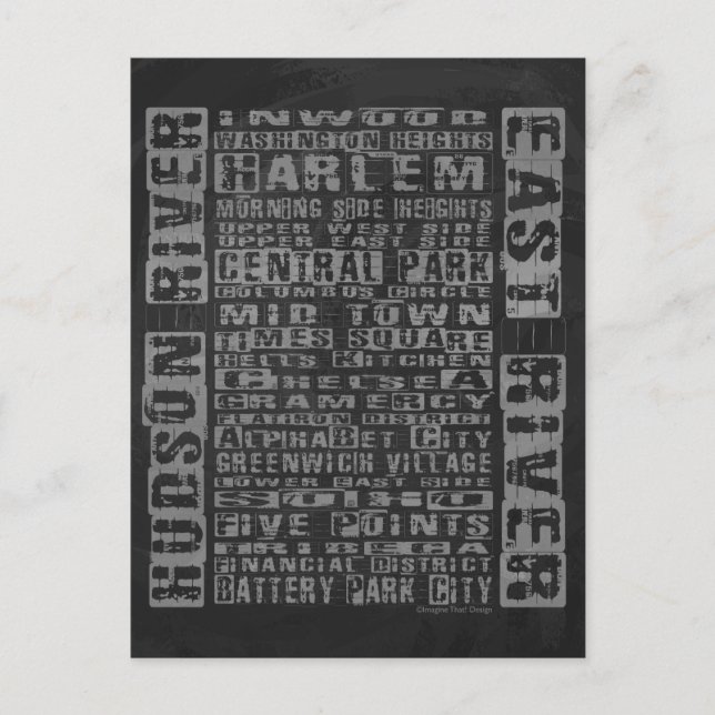 NYC Neighbourhoods Grey Postcard (Front)