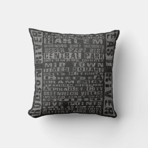 NYC Neighbourhoods Grey Throw Pillow