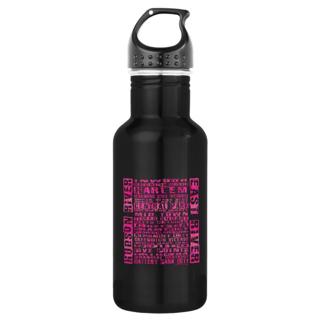 NYC Neighbourhoods Hot Pink 532 Ml Water Bottle (Front)