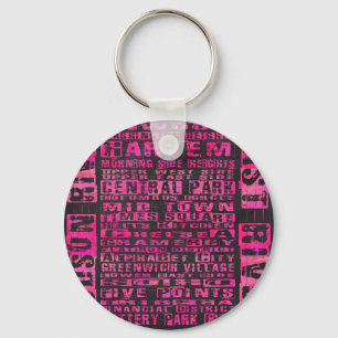 NYC Neighbourhoods Hot Pink Keychain
