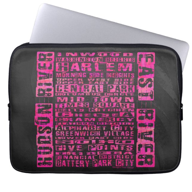 NYC Neighbourhoods Hot Pink Laptop Sleeve (Front)