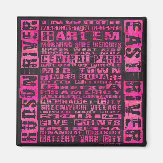 NYC Neighbourhoods Hot Pink Magnet (Front)