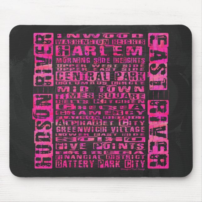 NYC Neighbourhoods Hot Pink Mouse Pad (Front)