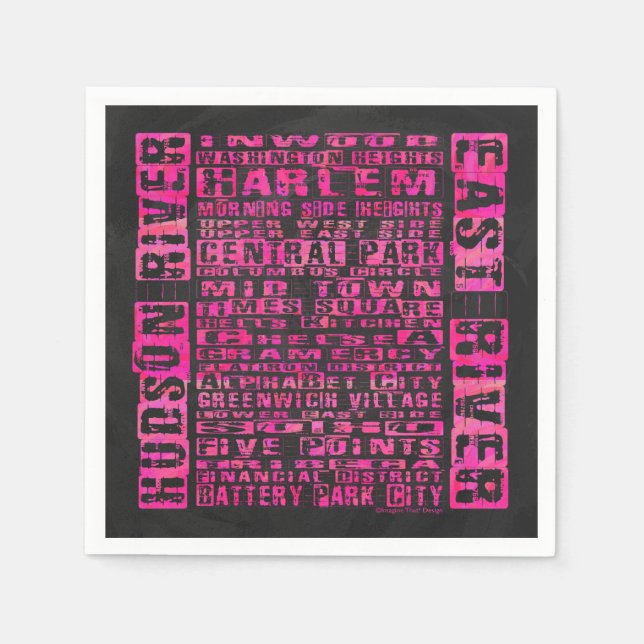 NYC Neighbourhoods Hot Pink Napkin (Front)