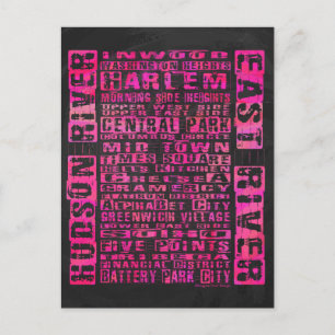 NYC Neighbourhoods Hot Pink Postcard