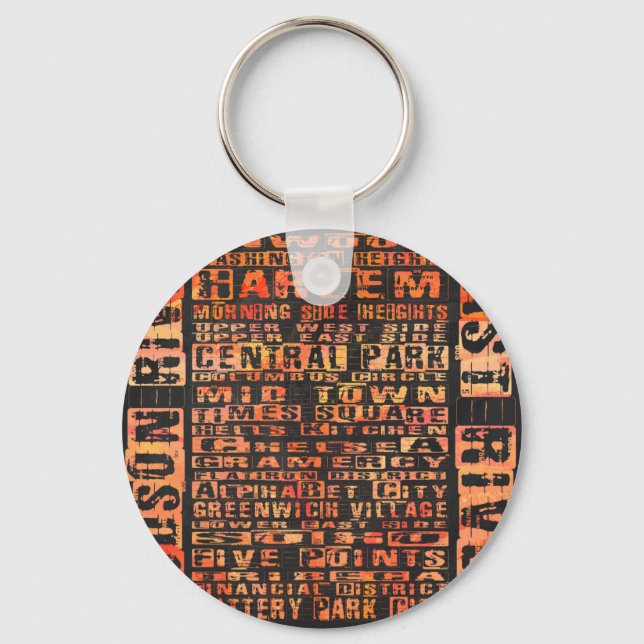 NYC Neighbourhoods Orange Keychain (Front)