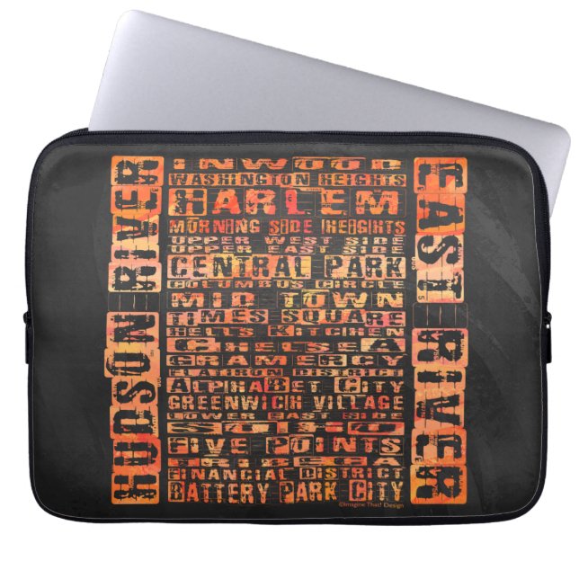 NYC Neighbourhoods Orange Laptop Sleeve (Front)
