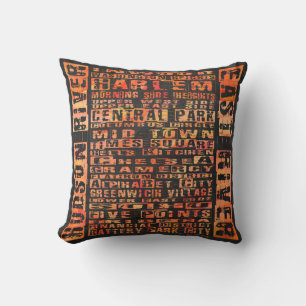 NYC Neighbourhoods Orange Throw Pillow