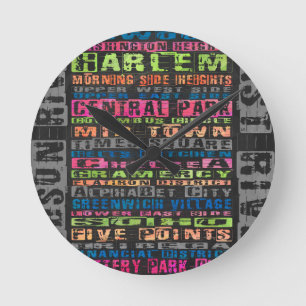 NYC Neighbourhoods Rainbow Round Clock